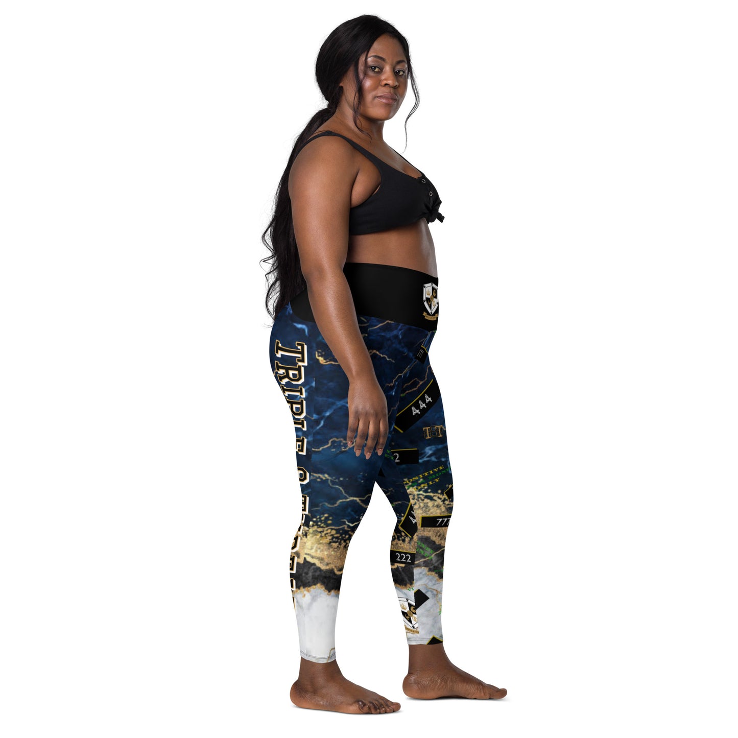 8xquiZit Collection - Women's Tri-color Blue, Gold, & White Manifestation Leggings with pockets