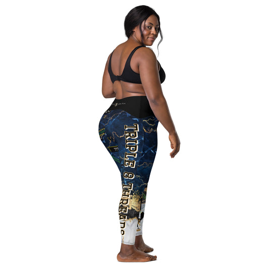 8xquiZit Collection - Women's Tri-color Blue, Gold, & White Manifestation Leggings with pockets