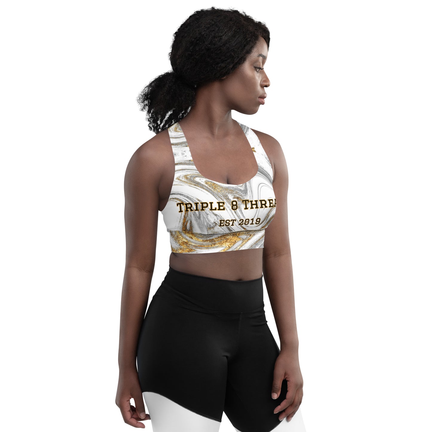 8xquiZit Collection Women's White Marble Longline sports bra