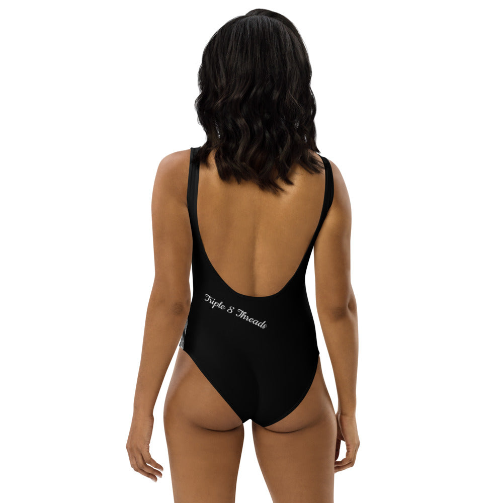 Silver n Black Coruscate One-Piece Swimsuit