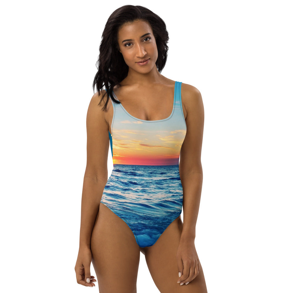 Beach Sunset - Blue One-Piece Swimsuit