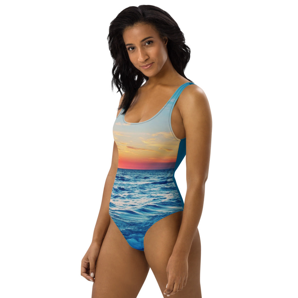 Beach Sunset - Blue One-Piece Swimsuit