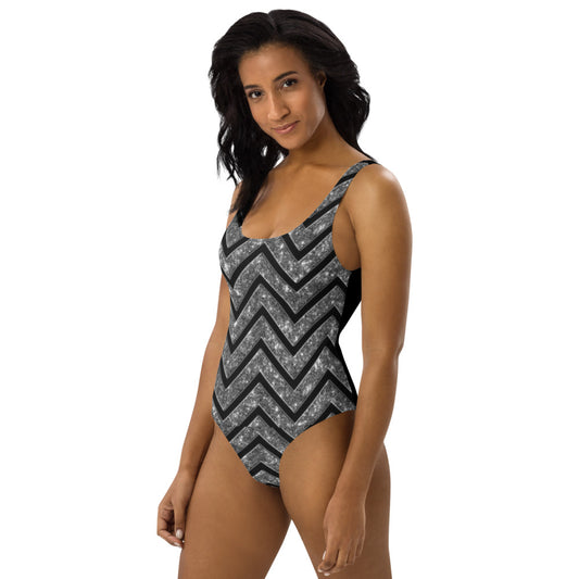 Silver n Black Coruscate One-Piece Swimsuit