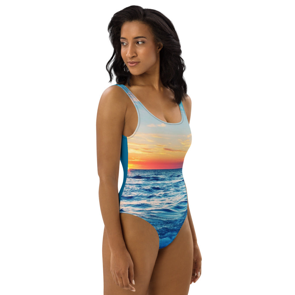 Beach Sunset - Blue One-Piece Swimsuit