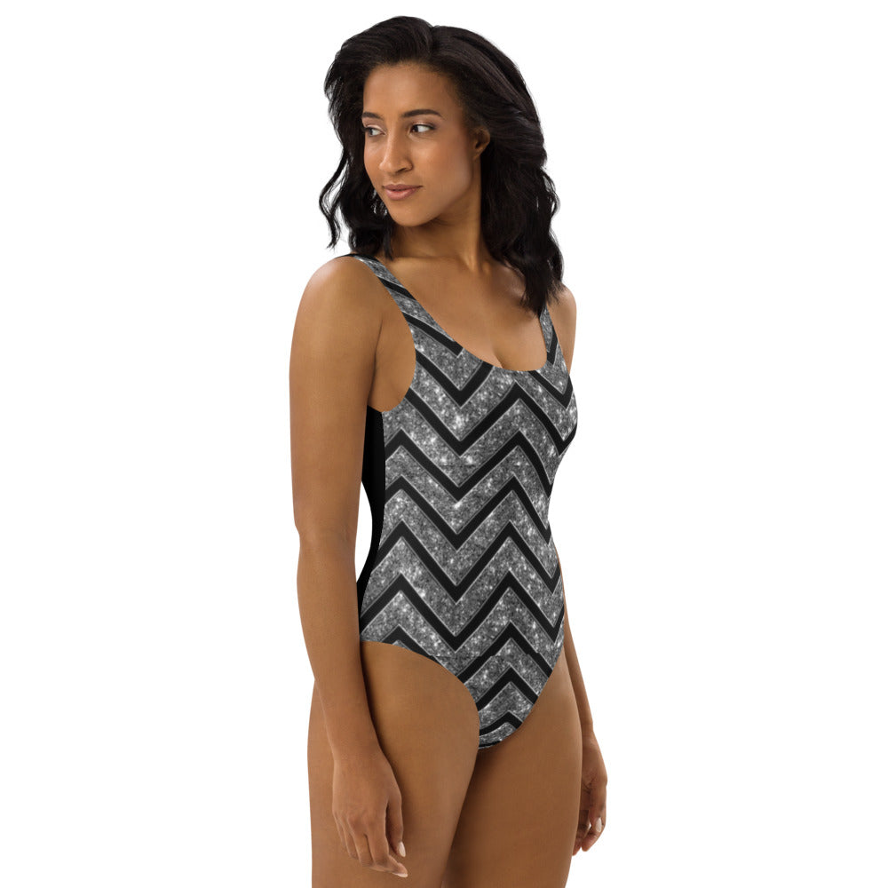 Silver n Black Coruscate One-Piece Swimsuit