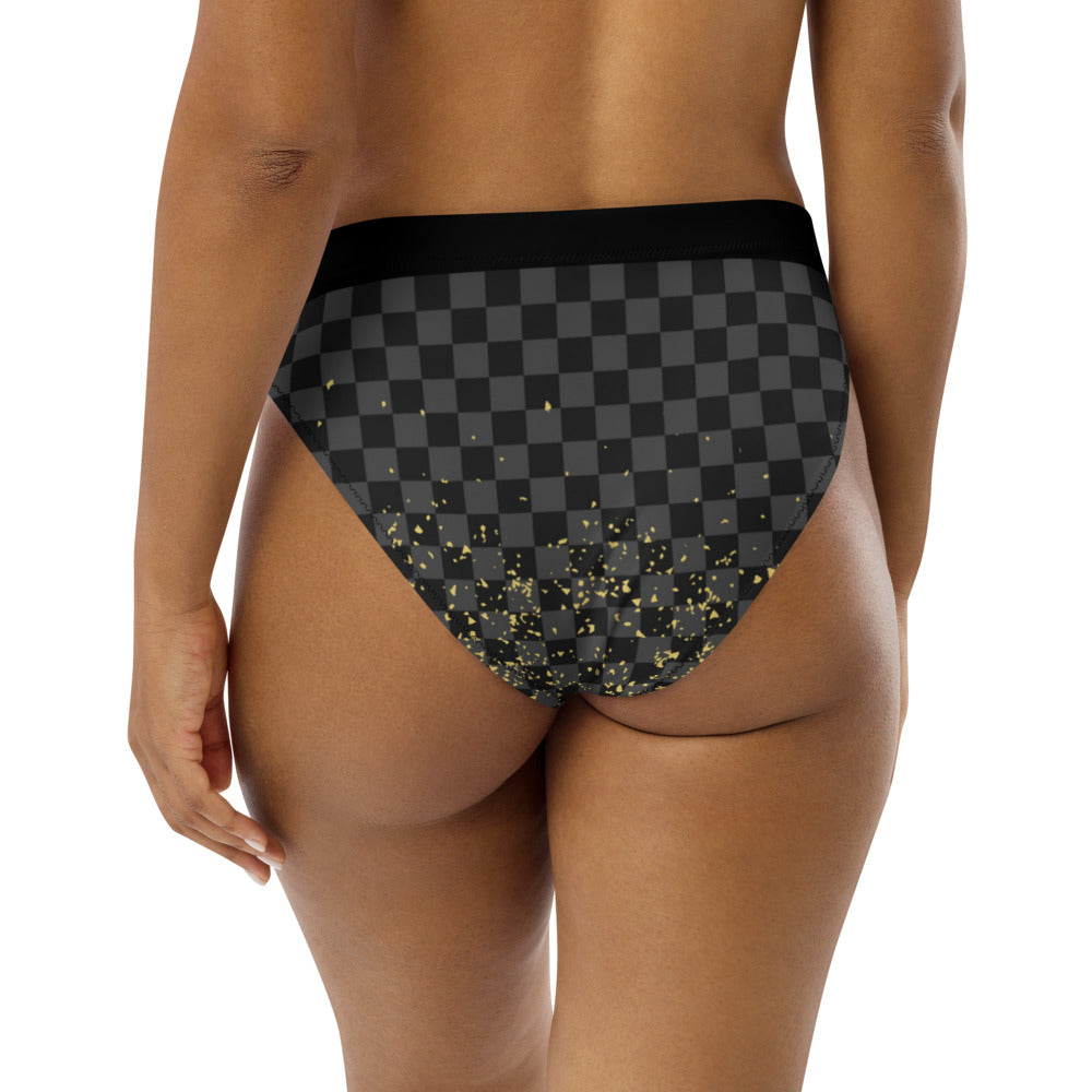 Check Blk n Gry - Gold - Black high-waisted bikini bottom