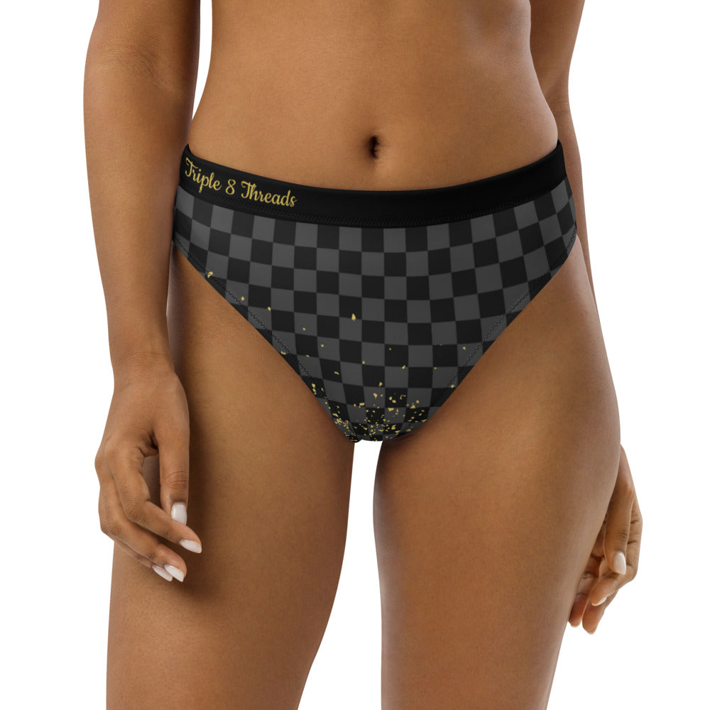 Check Blk n Gry - Gold - Black high-waisted bikini bottom