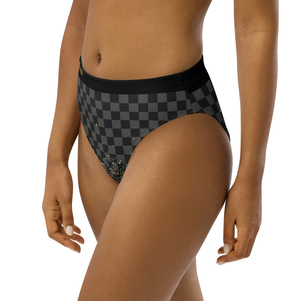 Check Blk n Gry - Gold - Black high-waisted bikini bottom