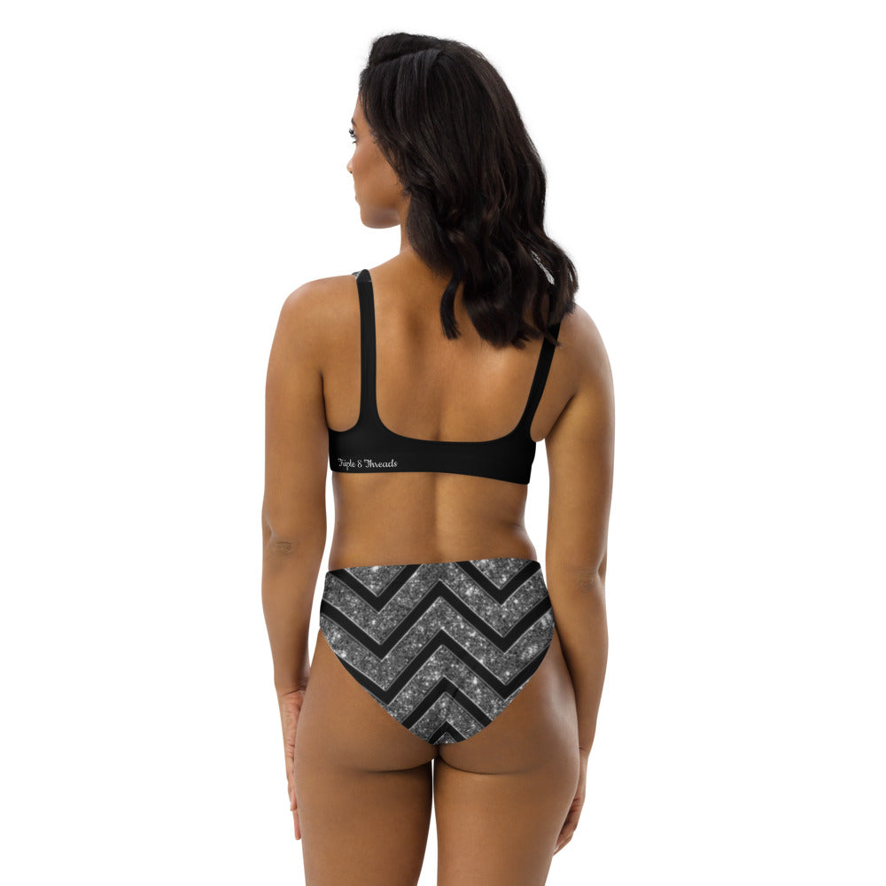 Silver n Black Coruscate High-Waisted Bikini