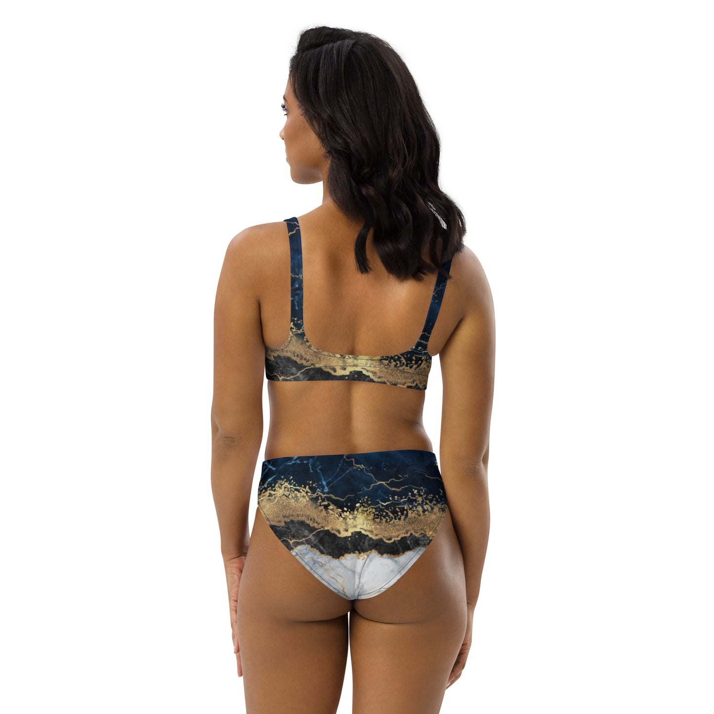 8xquiZit Collection - Women's Tri-color Blue, Gold, & White Recycled high-waisted bikini