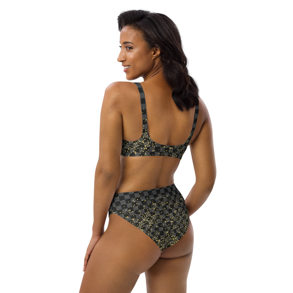 Check Blk n Gry - Gold High-Waisted Bikini