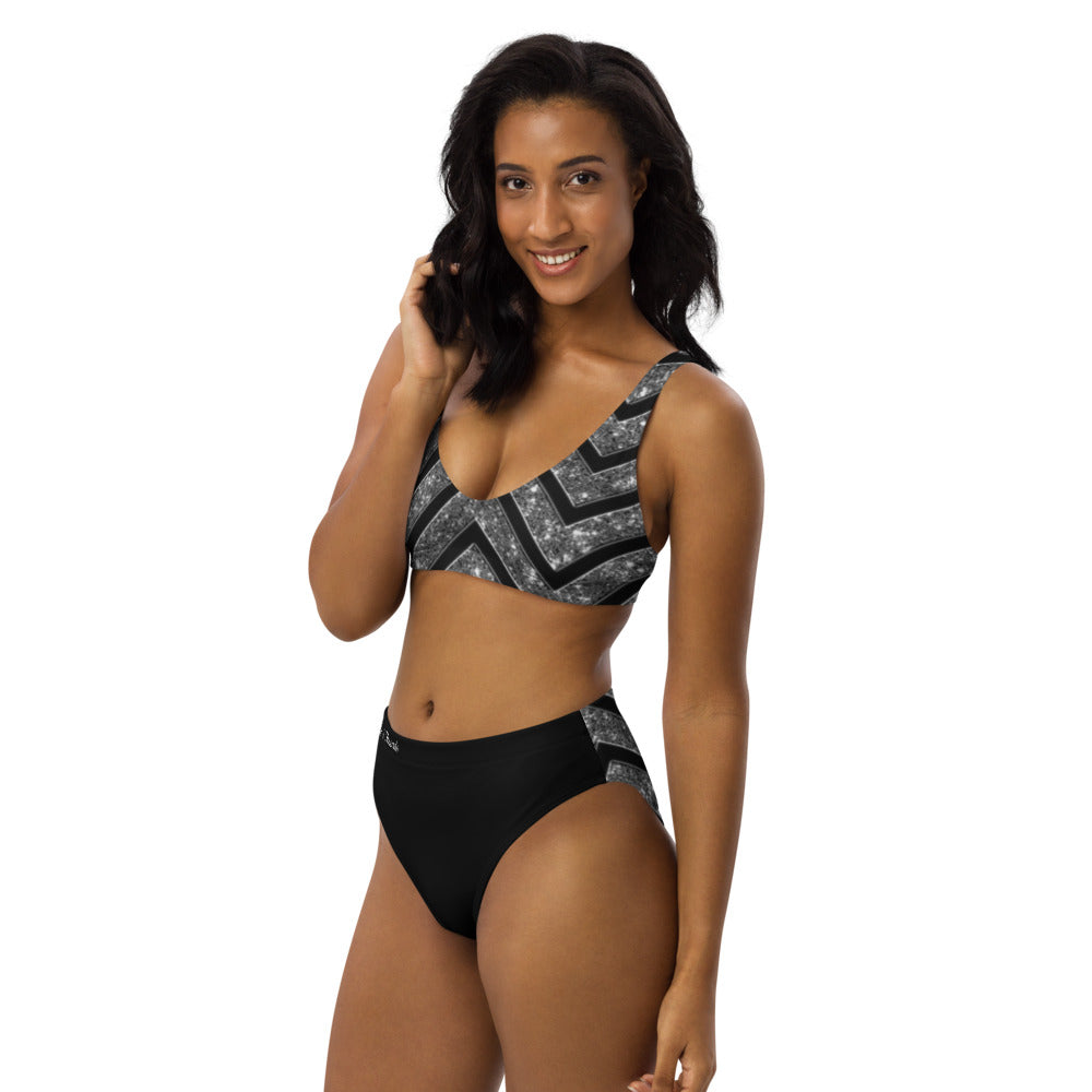 Silver n Black Coruscate High-Waisted Bikini