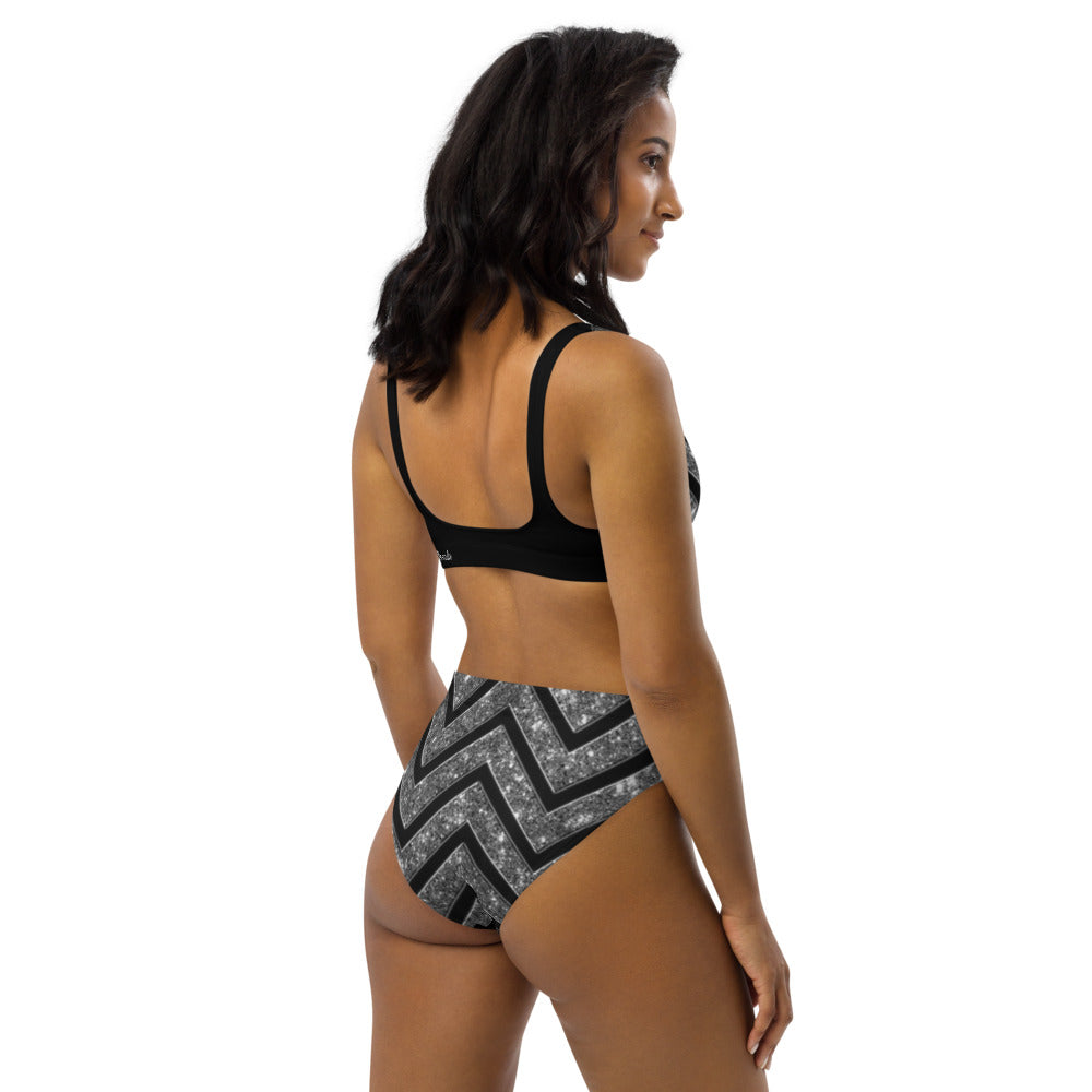 Silver n Black Coruscate High-Waisted Bikini