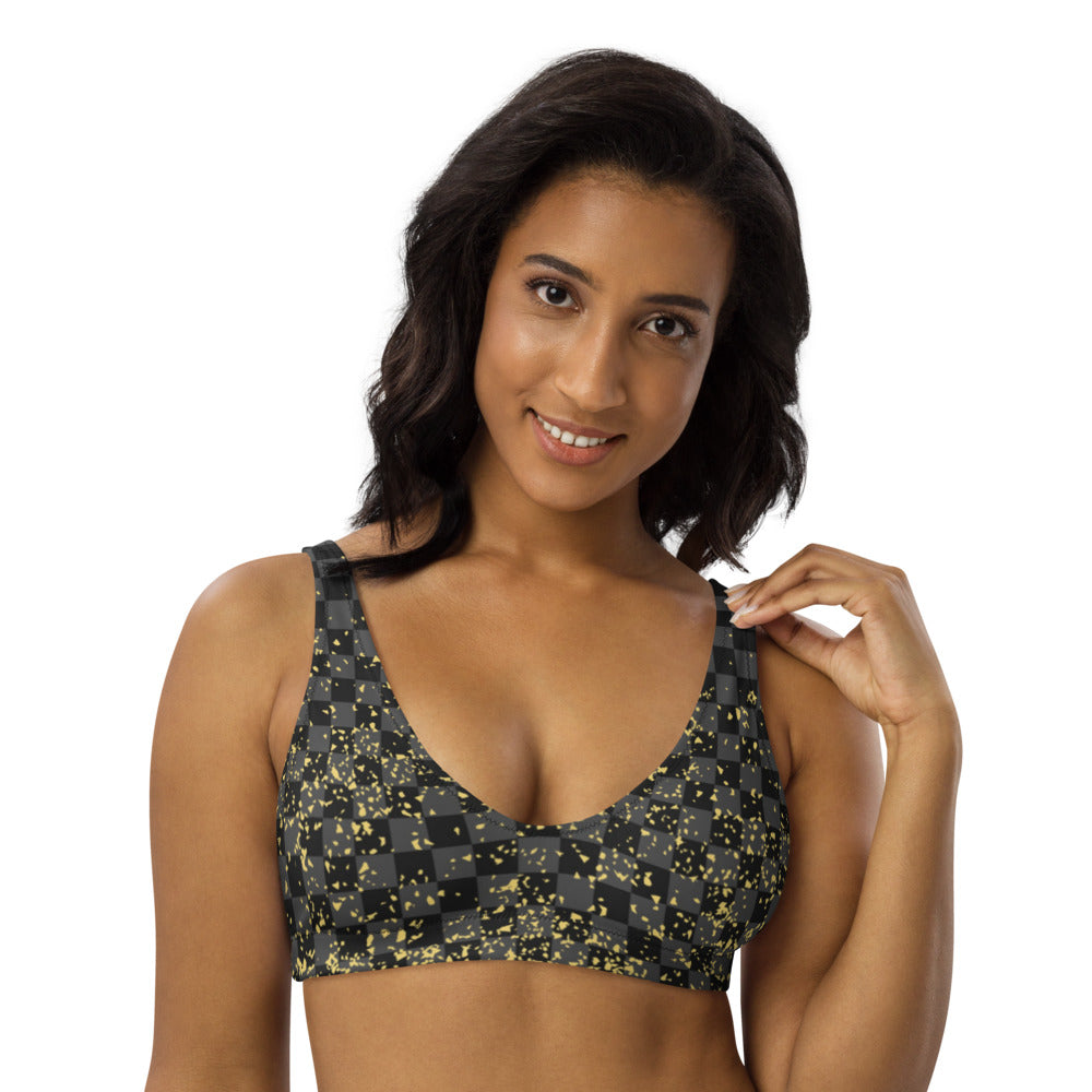 Check Blk n Gry - Gold padded bikini top