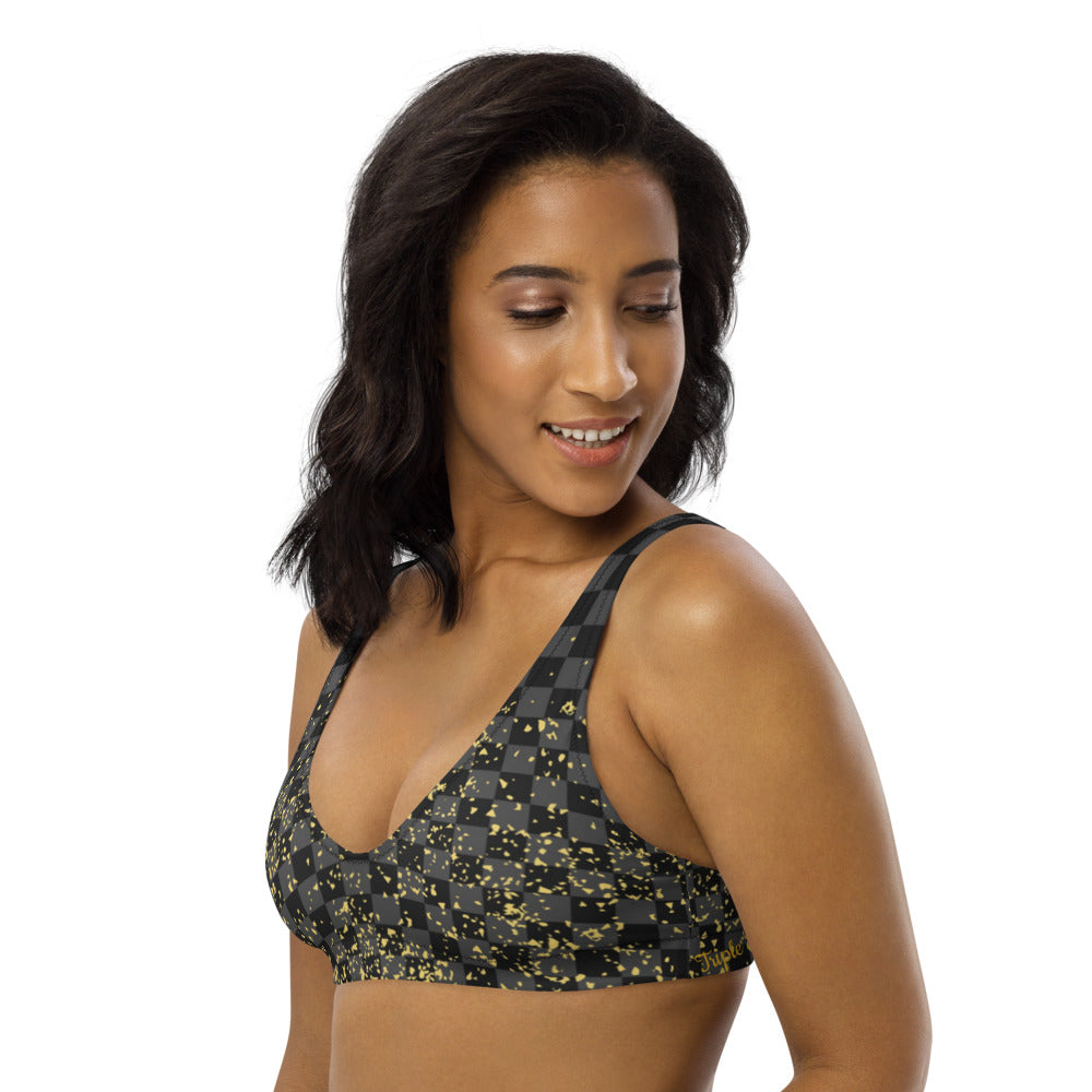 Check Blk n Gry - Gold padded bikini top