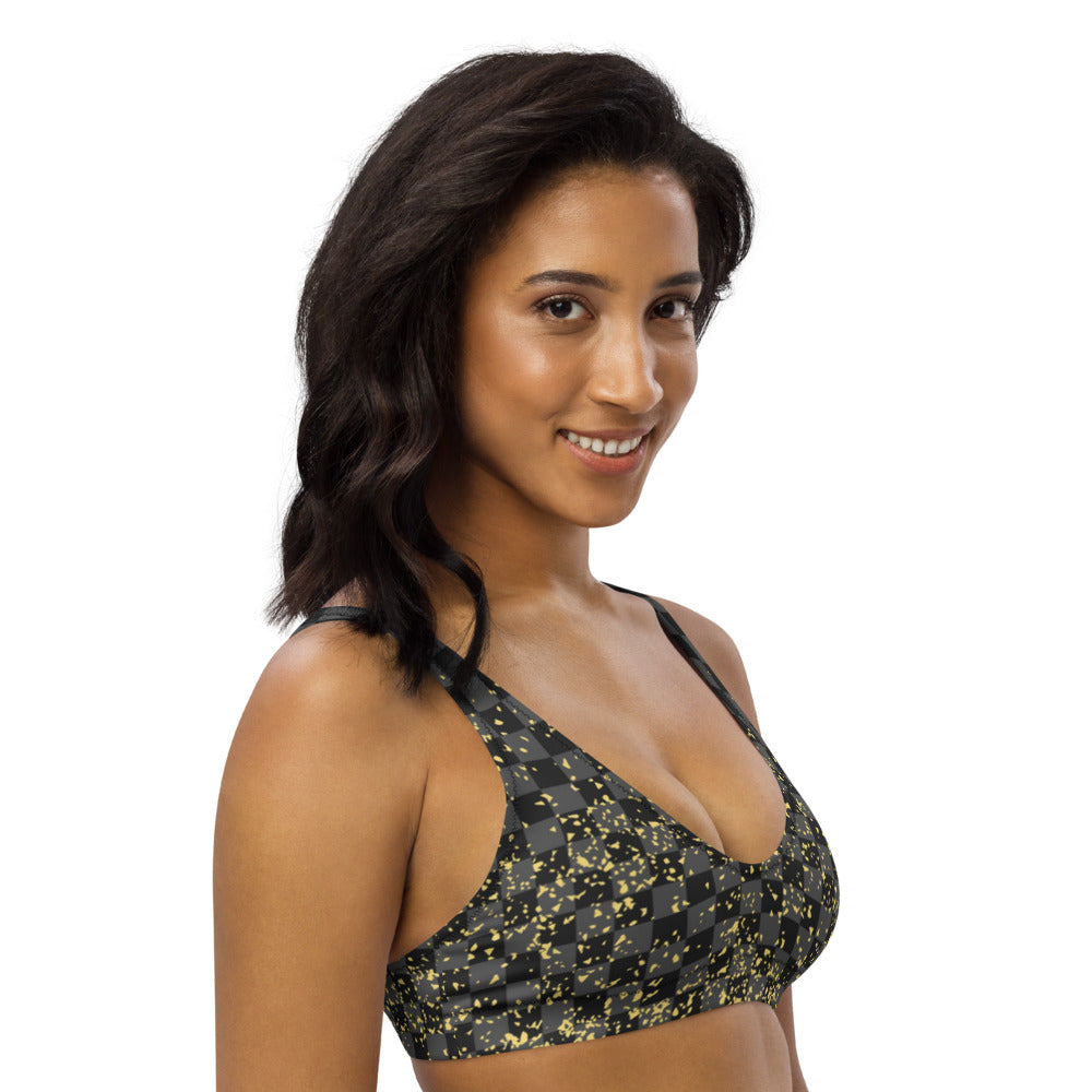 Check Blk n Gry - Gold padded bikini top