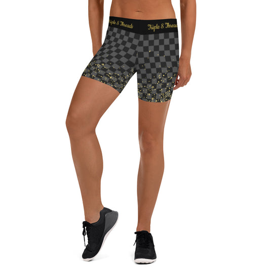 Check Blk n Gry - Gold Coruscate Shorts