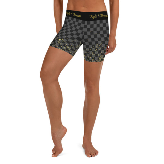 Check Blk n Gry - Gold Coruscate Shorts