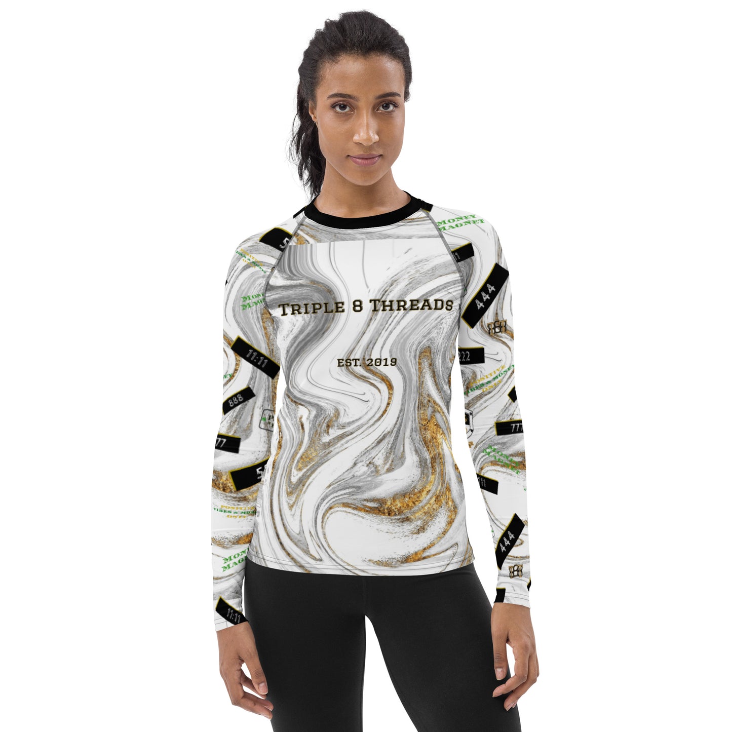 T8T Women's White Marble Manifestation Long Sleeve Activewear