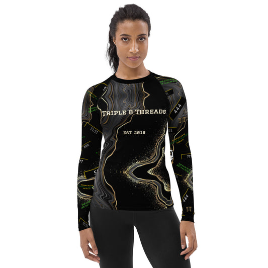 8xquiZit Collection - Women's Manifestation Deep Black n Gold Marble Long Sleeve Activewear