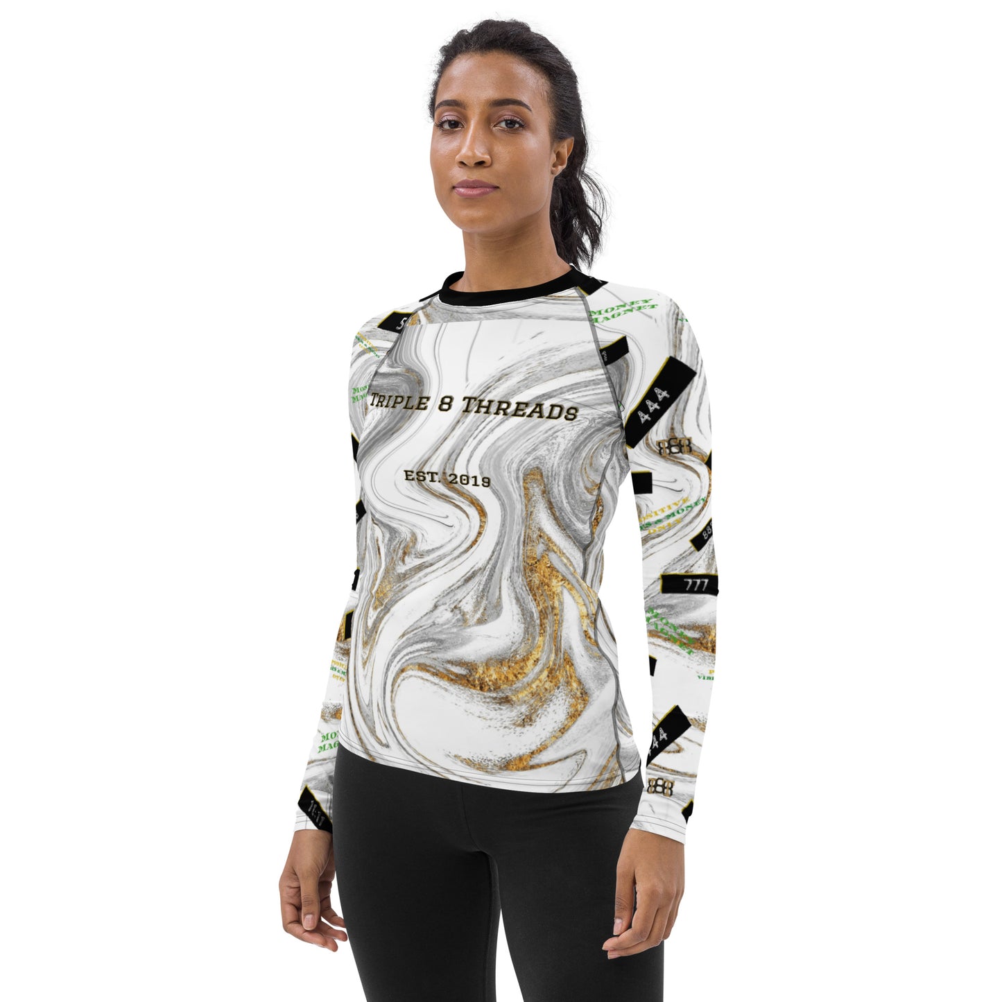 T8T Women's White Marble Manifestation Long Sleeve Activewear