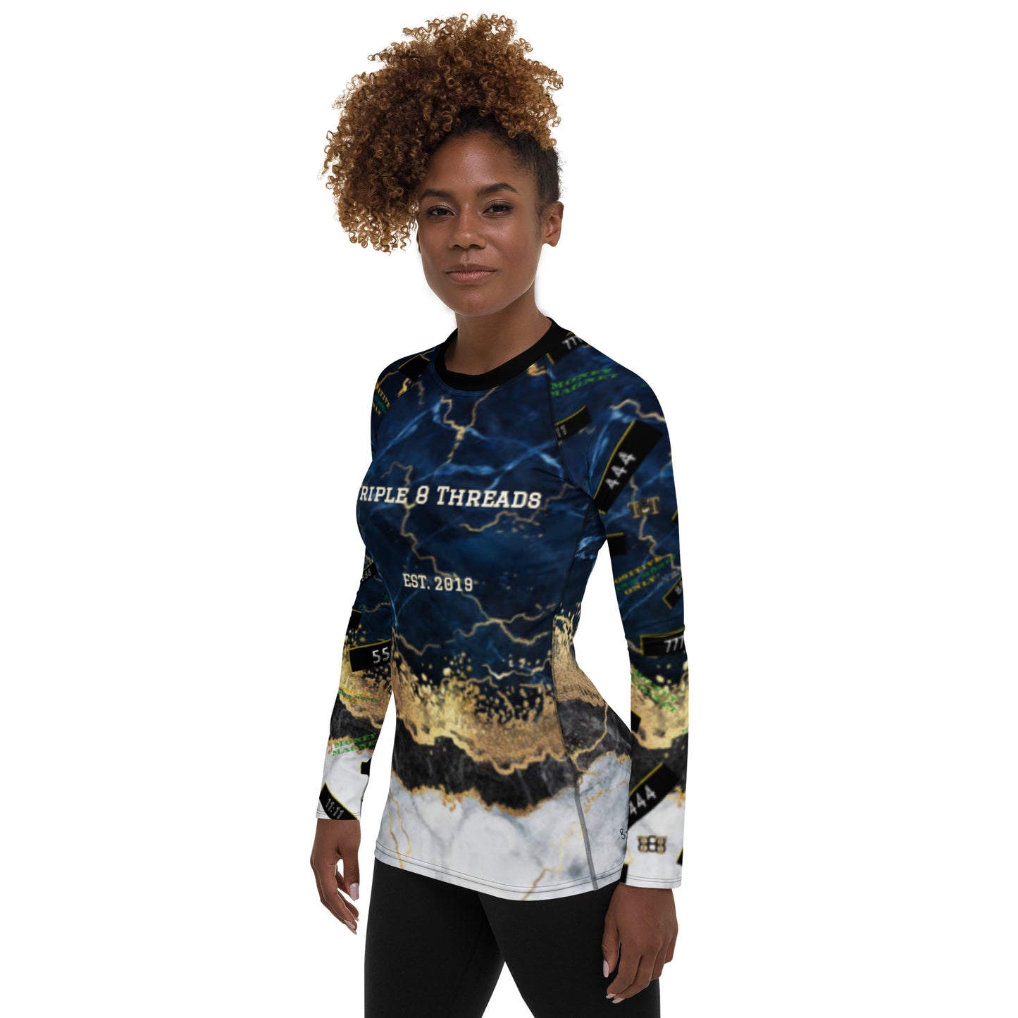 8xquiZit Collection Women's Tri-color Blue, Gold, & White Manifestation Long Sleeve Activewear