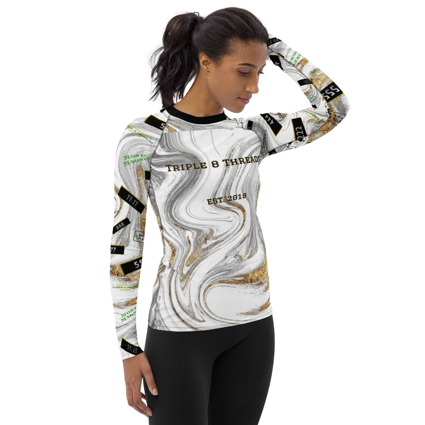 T8T Women's White Marble Manifestation Long Sleeve Activewear