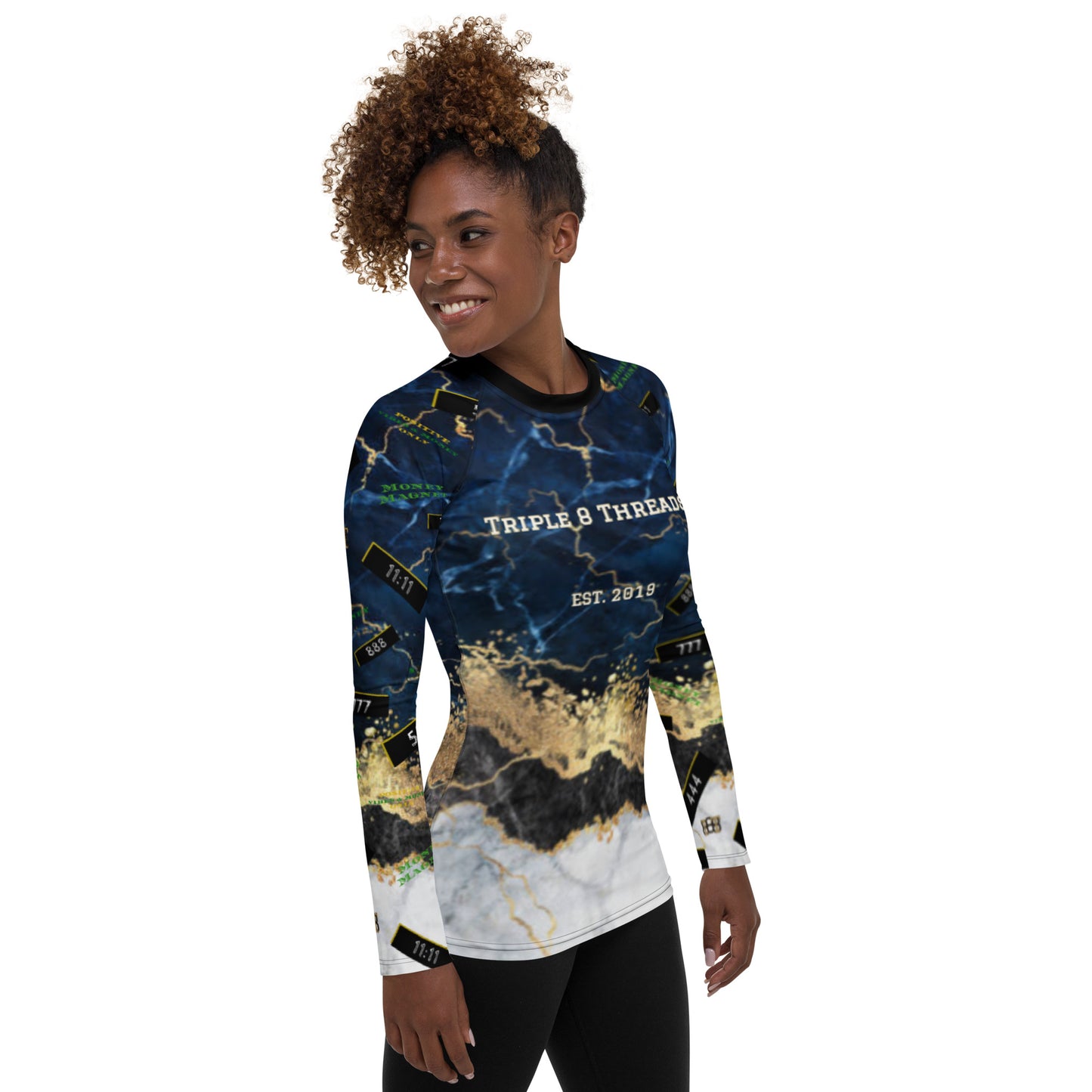 8xquiZit Collection Women's Tri-color Blue, Gold, & White Manifestation Long Sleeve Activewear