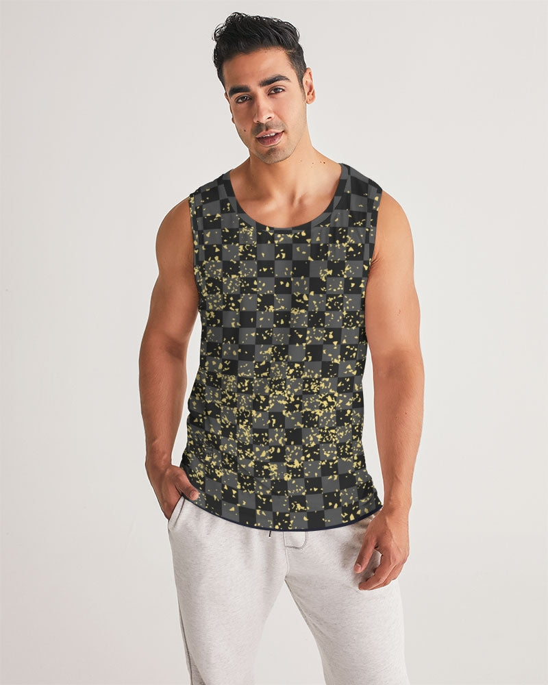 Check Blk n Gry - Gold Men's Sports Tank