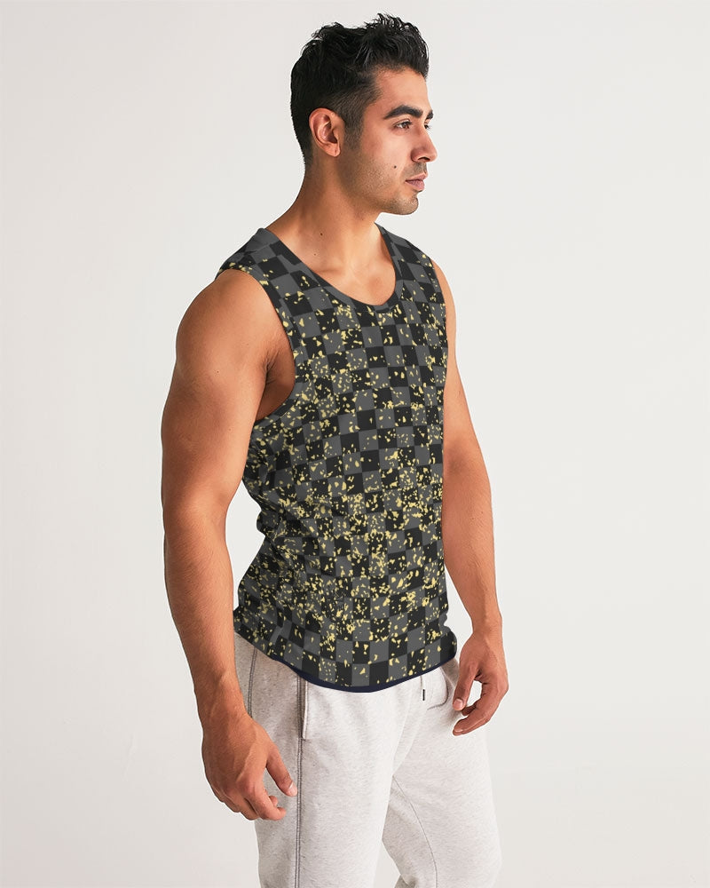 Check Blk n Gry - Gold Men's Sports Tank