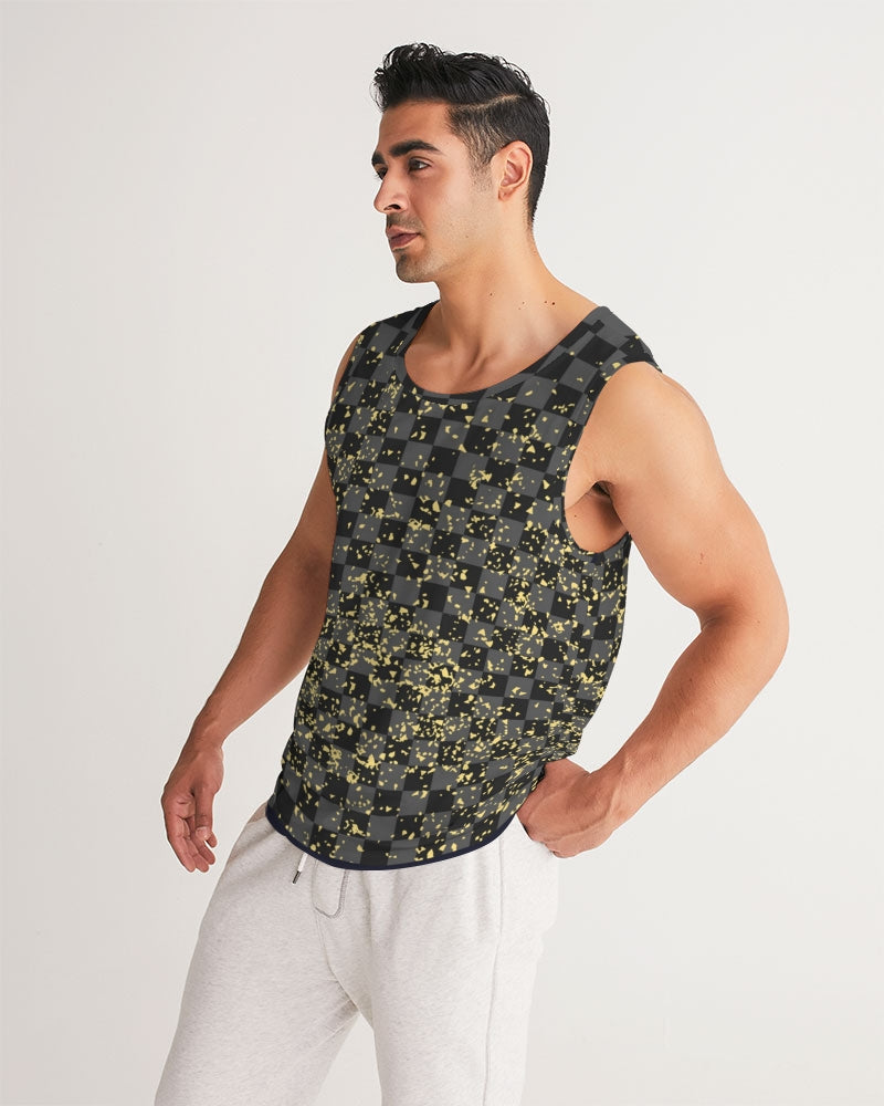 Check Blk n Gry - Gold Men's Sports Tank