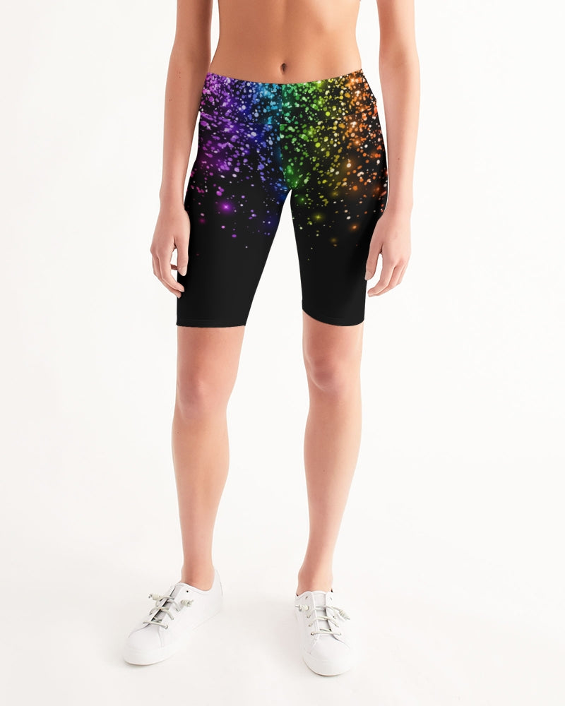 Black Rainbow Coruscate Women's Mid-Rise Bike Shorts