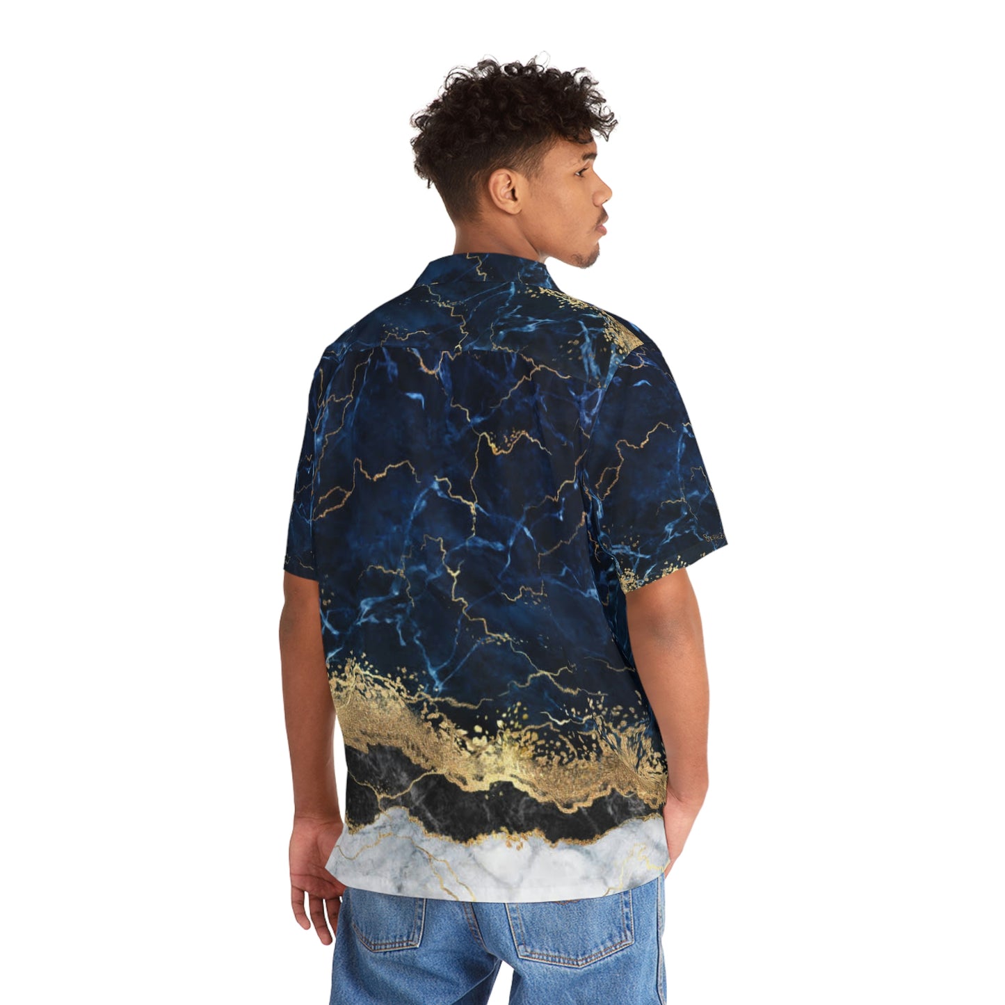 Men's 8xquiZit Collection - Tri-color Blue, Gold, & White Hawaiian Shirt