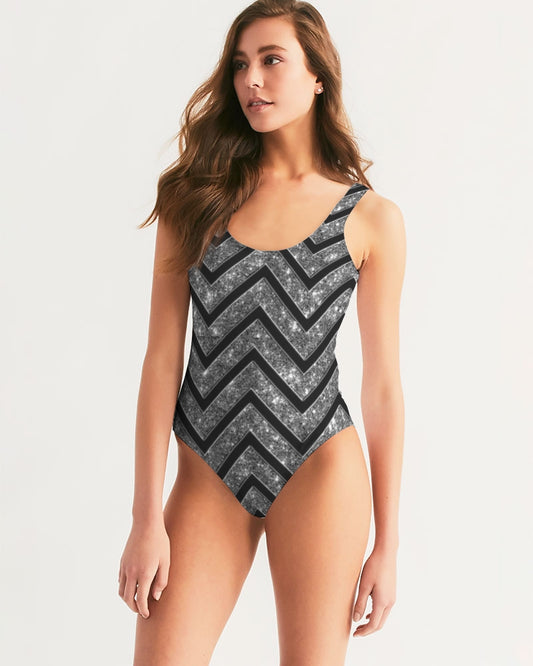 Silver n Black Coruscate Women's One-Piece Swimsuit