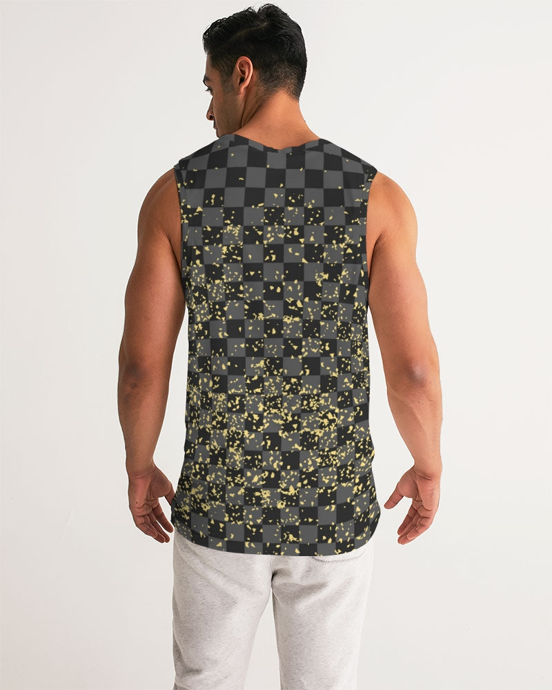 Check Blk n Gry - Gold Men's Sports Tank